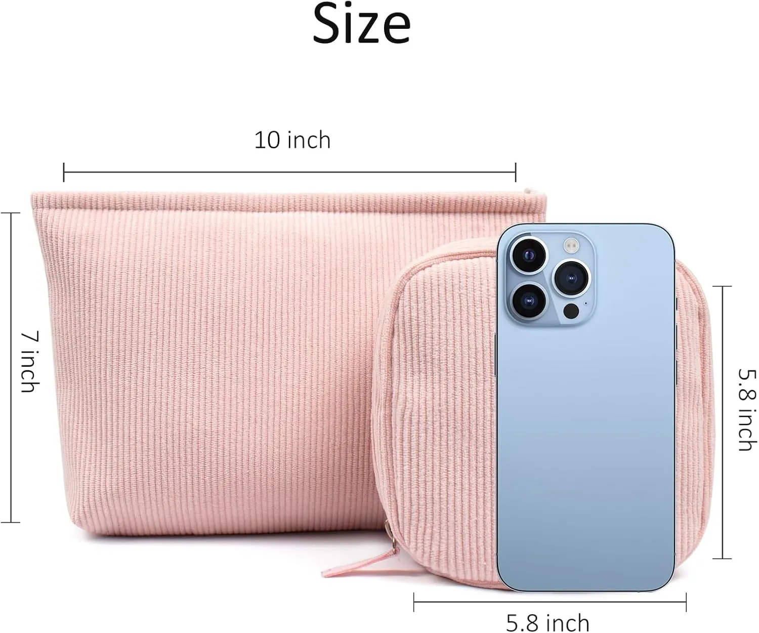 2Pcs Makeup Bag for Women, Large Corduroy Cosmetic Bag Capacity Travel Toiletry Bag Mini Makeup Pouch for Purse Small Makeup Organizer Bag Cute Makeup Brushes Storage Bag (Large Mini Pink)