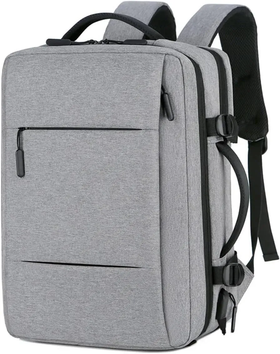 36-55L Travel Backpack for PS5 Pro/PS5/PS5 Slim/PS Portal, Large Capacity Carrying Case Expandable Laptop Waterproof Storage Bag With USB Connector for PS5 Pro/PS5/PS5 Slim Accessories Light Gray