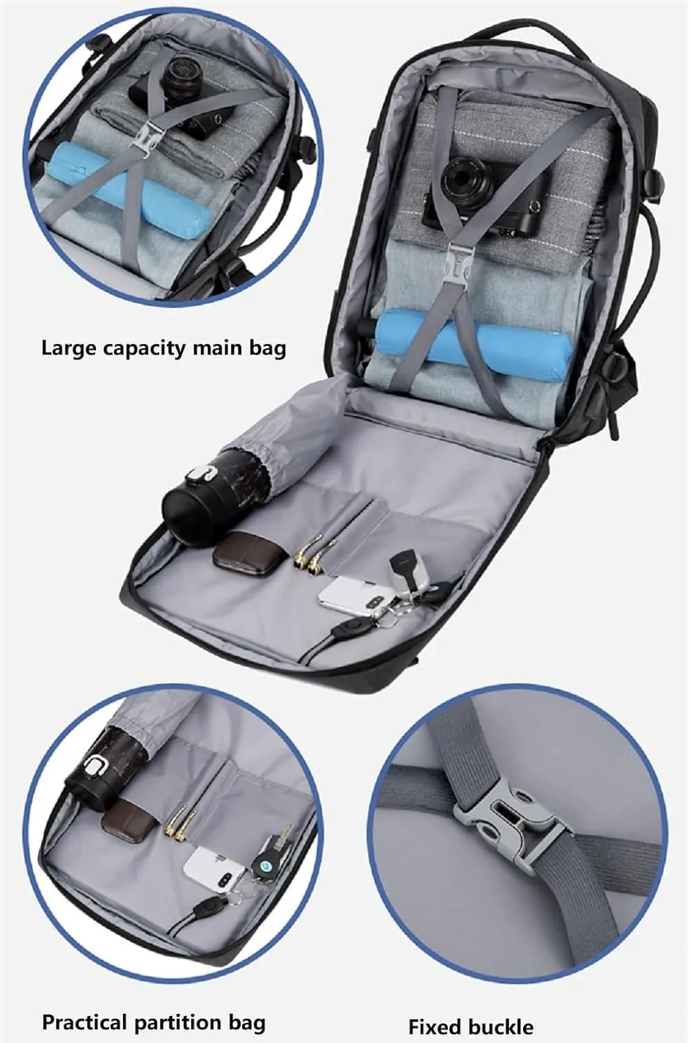 36-55L Travel Backpack for PS5 Pro/PS5/PS5 Slim/PS Portal, Large Capacity Carrying Case Expandable Laptop Waterproof Storage Bag With USB Connector for PS5 Pro/PS5/PS5 Slim Accessories Light Gray