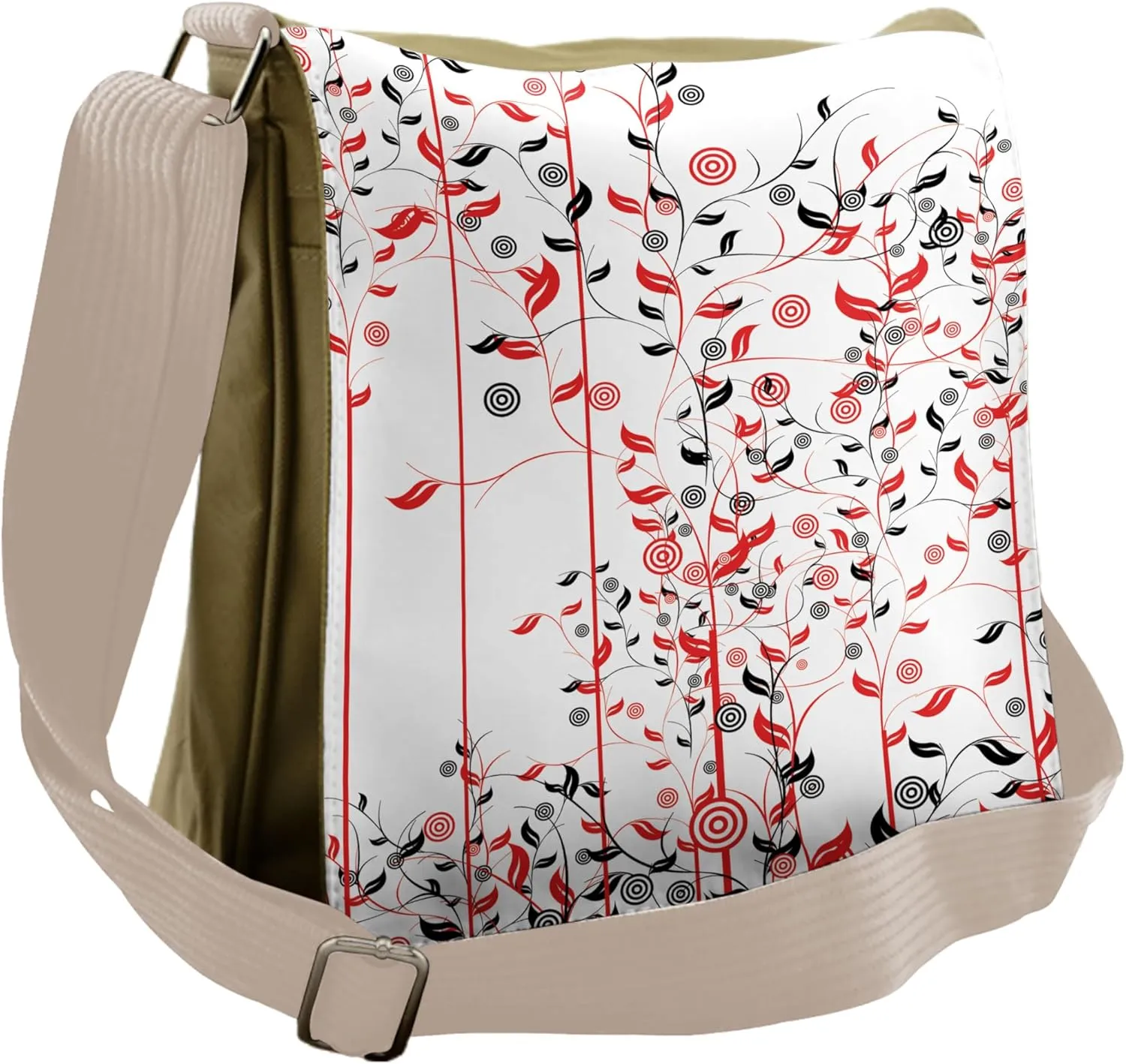 Ambesonne Floral Messenger Bag, Flowers Ivy Swirl Leaves, Unisex Cross-body
