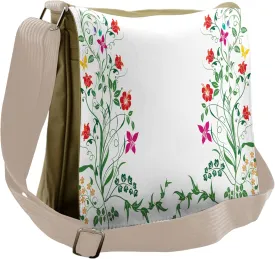 Ambesonne Flower Messenger Bag, Floral Leaves Buds Ivy, Unisex Cross-body