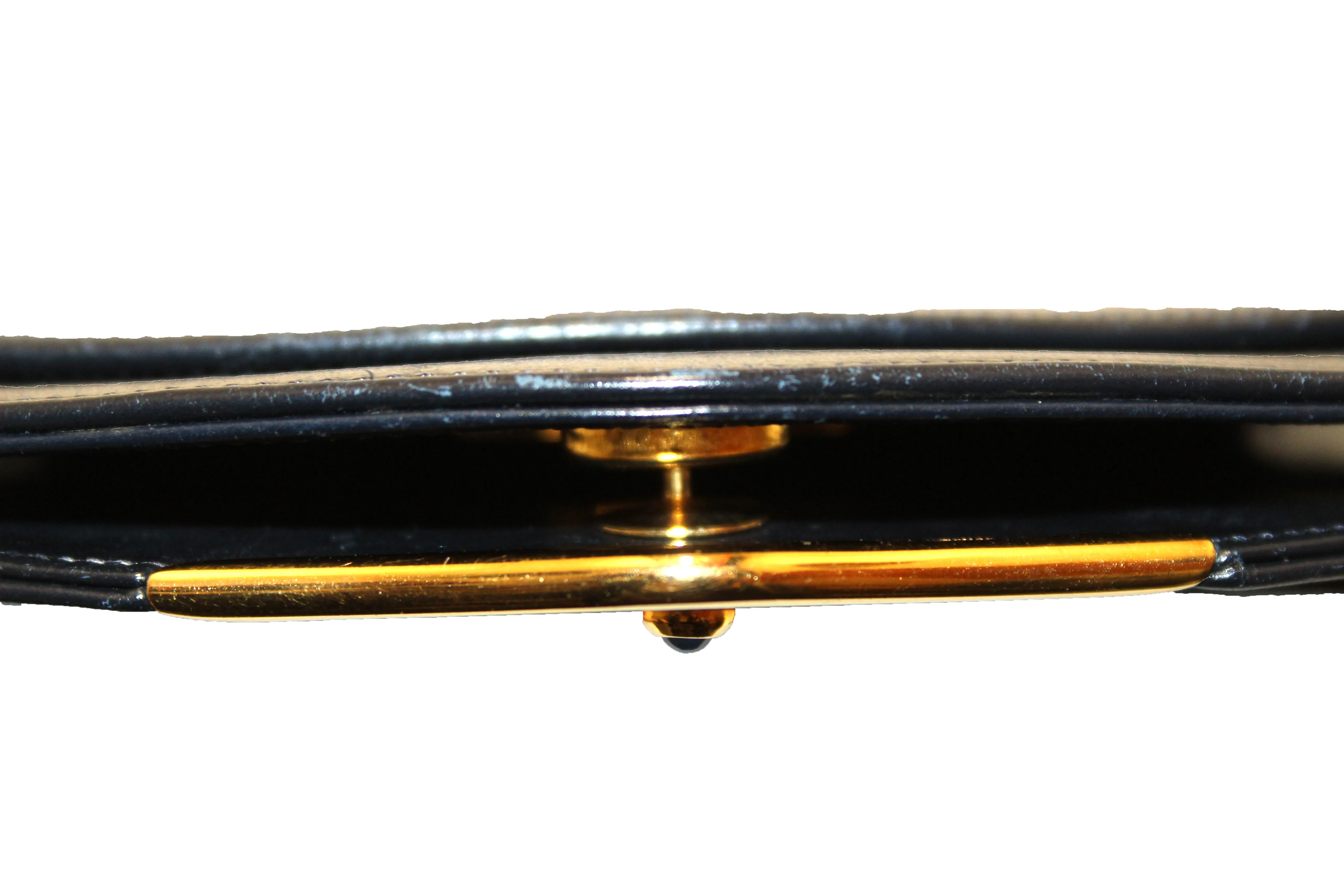 Authentic Vintage Cartier Sapphire Line Black Smooth Leather Crossbody Bag with Chain