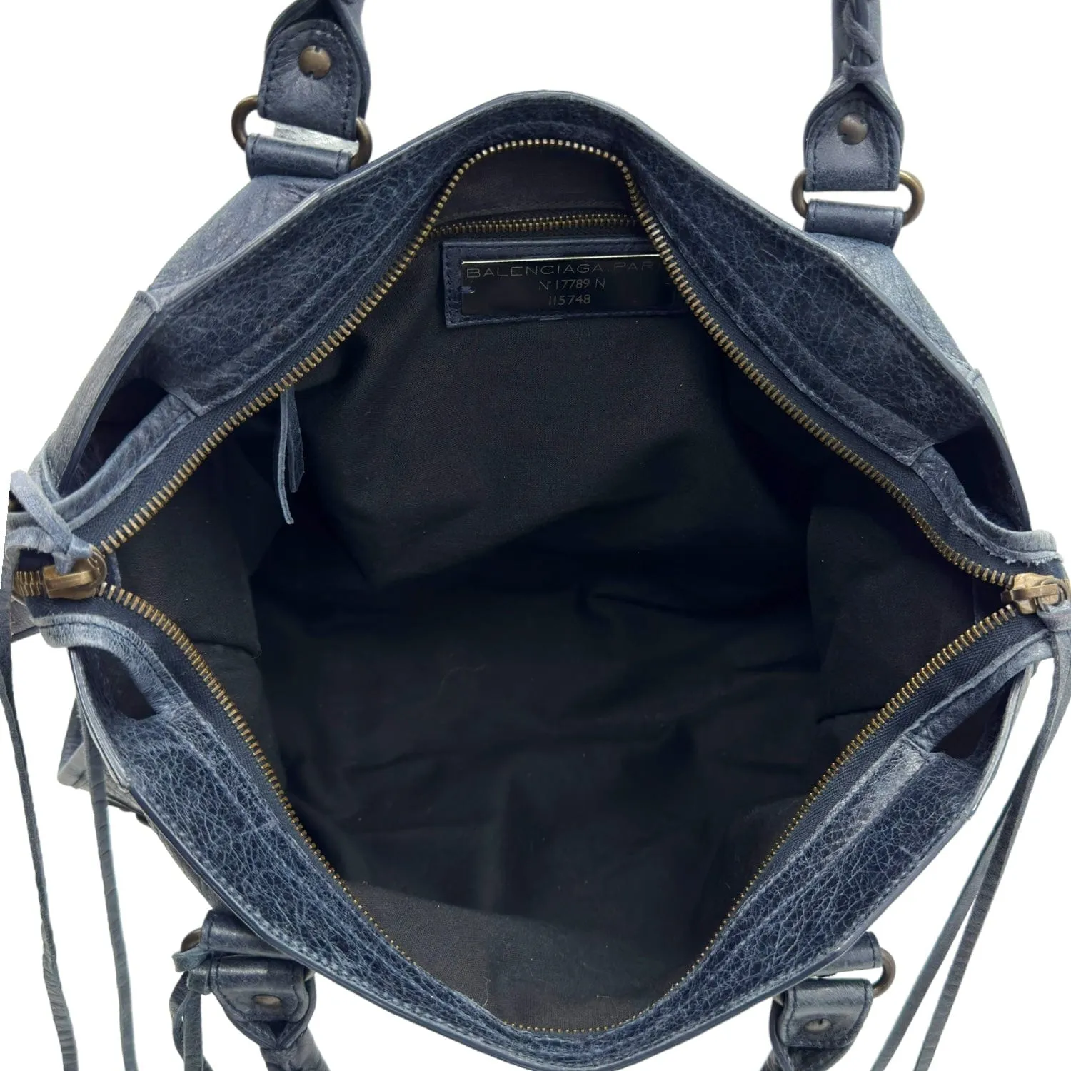 BALENCIAGA Le City Distressed Leather Satchel - Navy