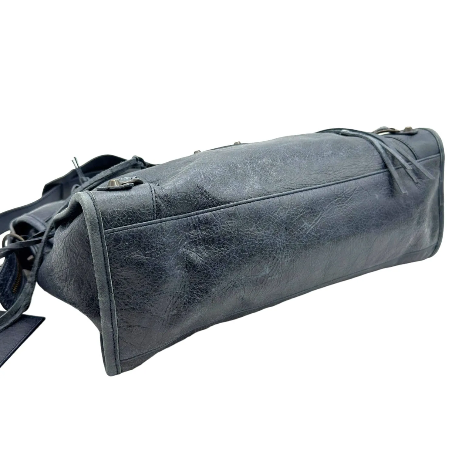 BALENCIAGA Le City Distressed Leather Satchel - Navy