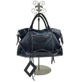 BALENCIAGA Le City Distressed Leather Satchel - Navy