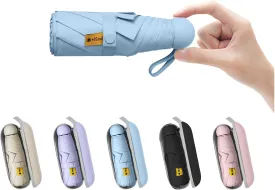 BAODINI Travel Mini Umbrella for Purse With Case-Small Compact UV Umbrella Protection Sun-Lightweight Tiny Pocket umbrella a with Case for Women, Girls