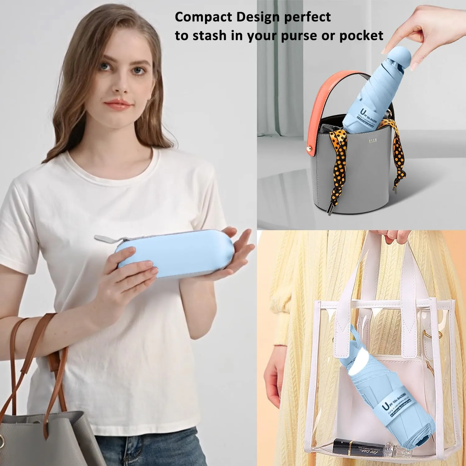 BAODINI Travel Mini Umbrella for Purse With Case-Small Compact UV Umbrella Protection Sun-Lightweight Tiny Pocket umbrella a with Case for Women, Girls