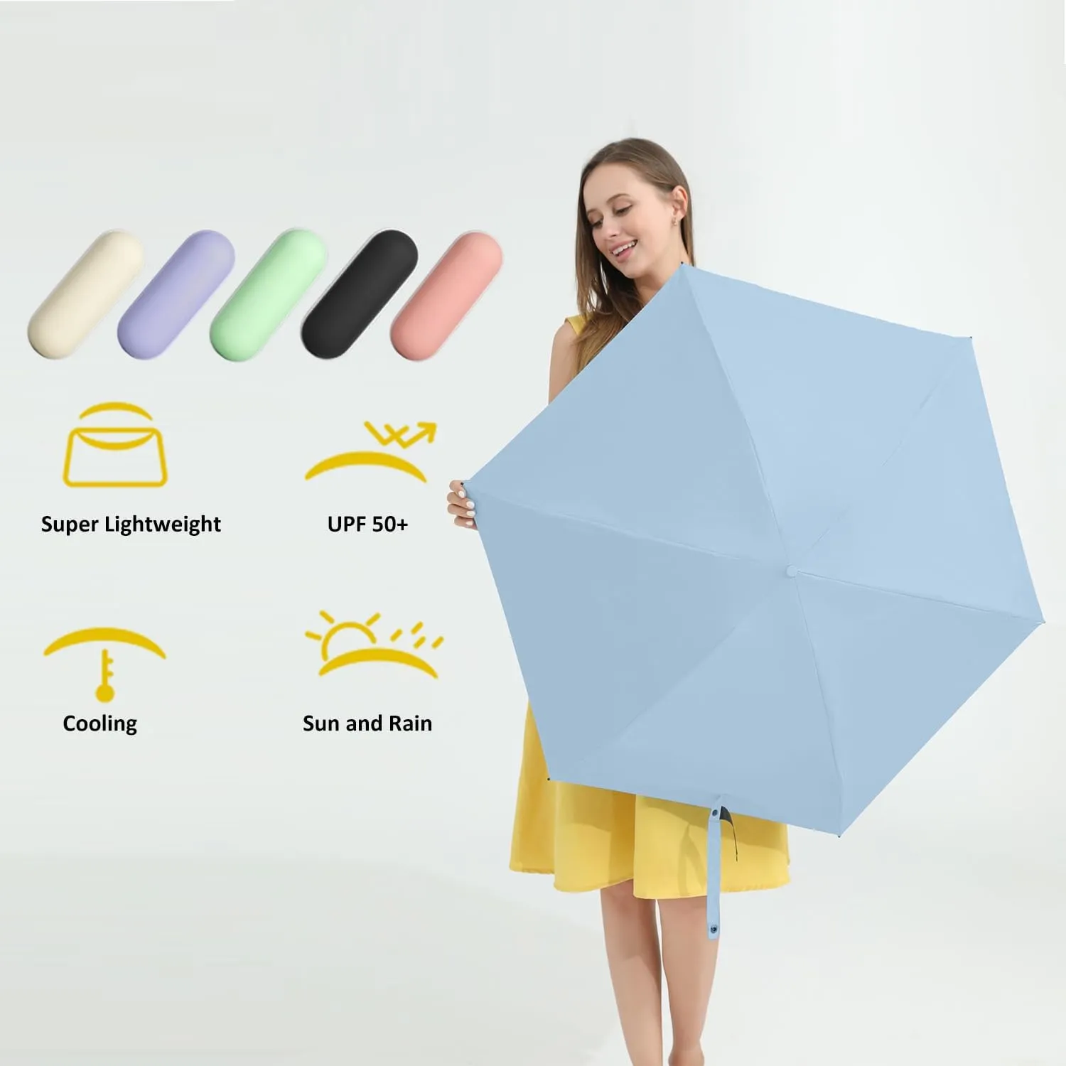 BAODINI Travel Mini Umbrella for Purse With Case-Small Compact UV Umbrella Protection Sun-Lightweight Tiny Pocket umbrella a with Case for Women, Girls