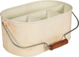 Bedding Craft Utensil Caddy, Galvanized Bucket, Silverware Holder, Metal Caddy for Outdoor Parties, Picnic, Farmhouse Style - Cream Beige