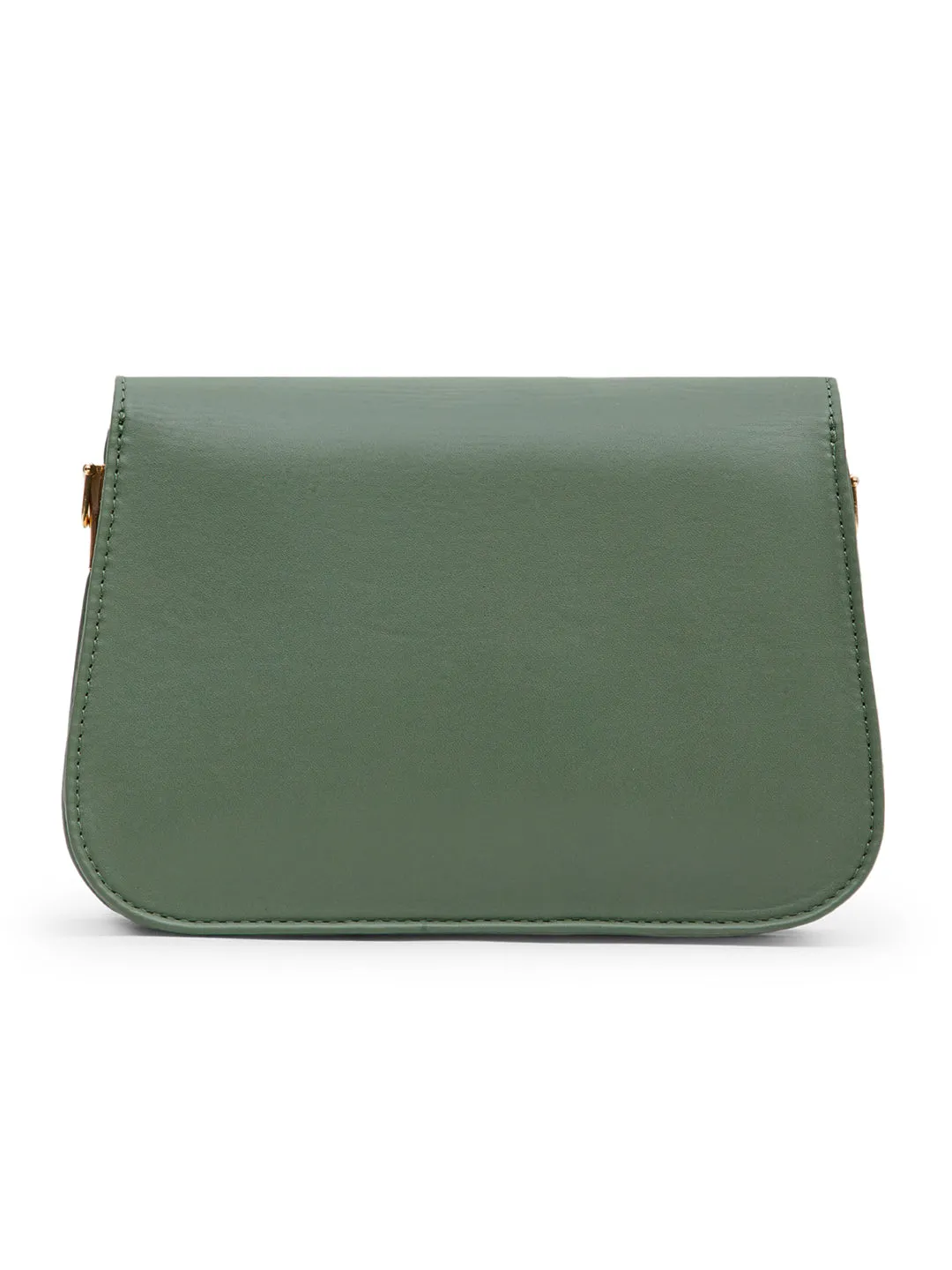 Berrylush Women Solid Green PU Detachable Sling Strap Geometric Pattern Structured Regular Sling Bag