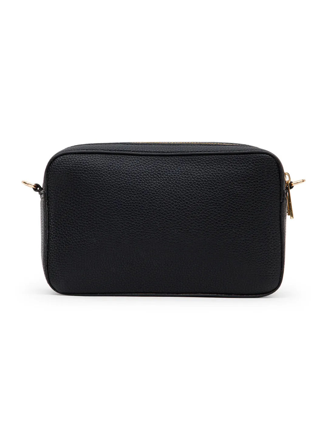Berrylush Women Textured Black Synthetic Leather Geometric Non-detachable Strap Zipper-Up Small Sling Bag