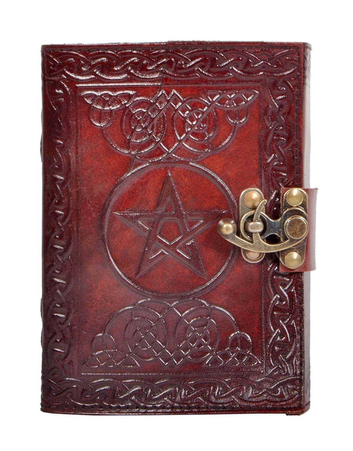 Book of Shadows Journal Pentagram Embossed Pagan Leather Witch Journal Creepy Blank Unlined Paper Pentacle Witches Spell Book Wicca Supplies Craft Notebook Old Wiccan with Clasp Lock Diary 7 x 5 Inch