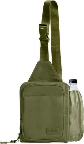 BUNSO Everyday Small Crossbody Bags for Women, Water-Resistant Sling Bag for Men with Waterbottle Holder, 7 x 2.5 x 9