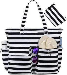 CAMTOP Waterproof Beach Tote Bag for Women Girls with Zipper Foldable Sandproof Pool Swim Bag Travel Carry On Gym