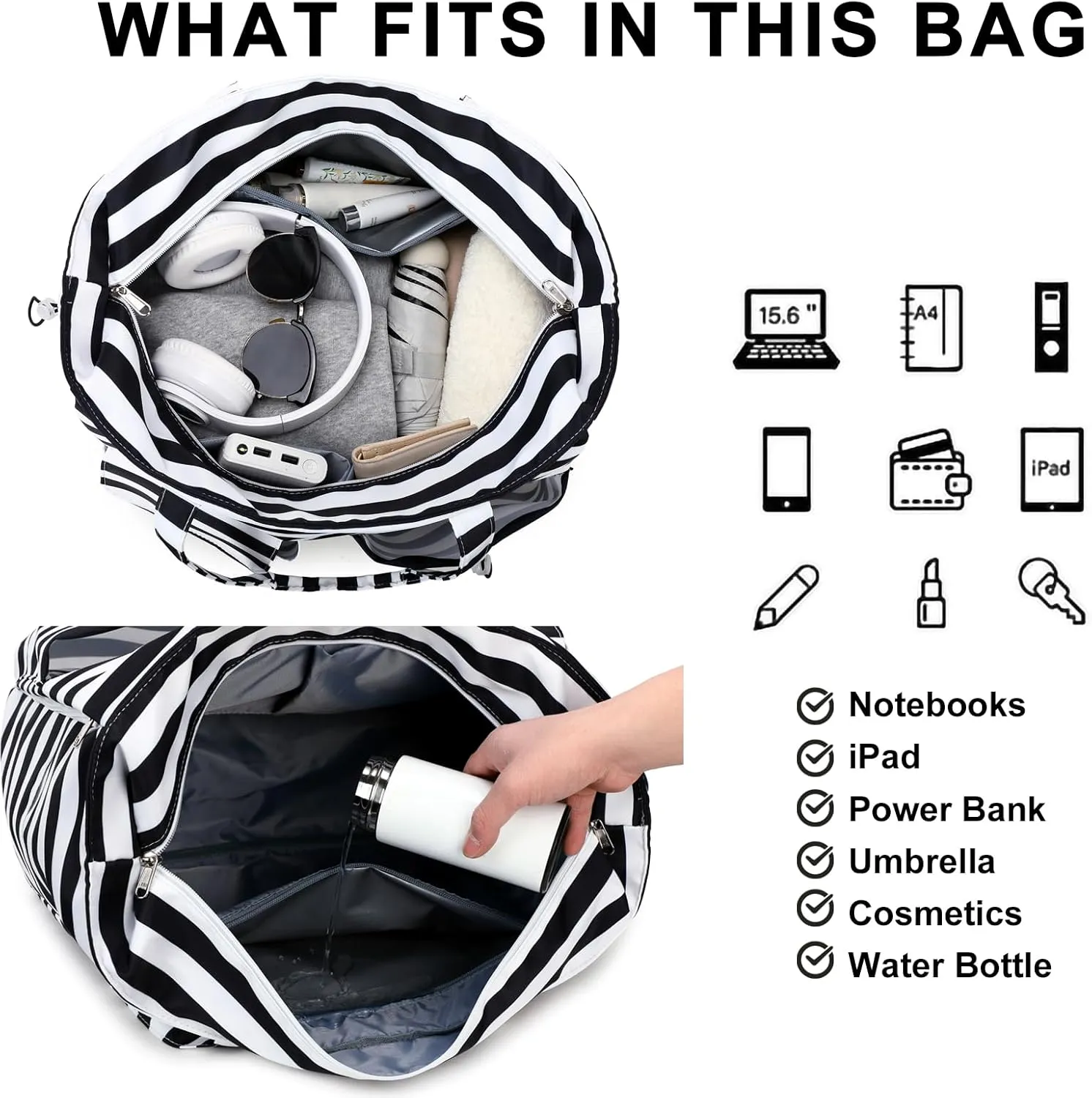 CAMTOP Waterproof Beach Tote Bag for Women Girls with Zipper Foldable Sandproof Pool Swim Bag Travel Carry On Gym