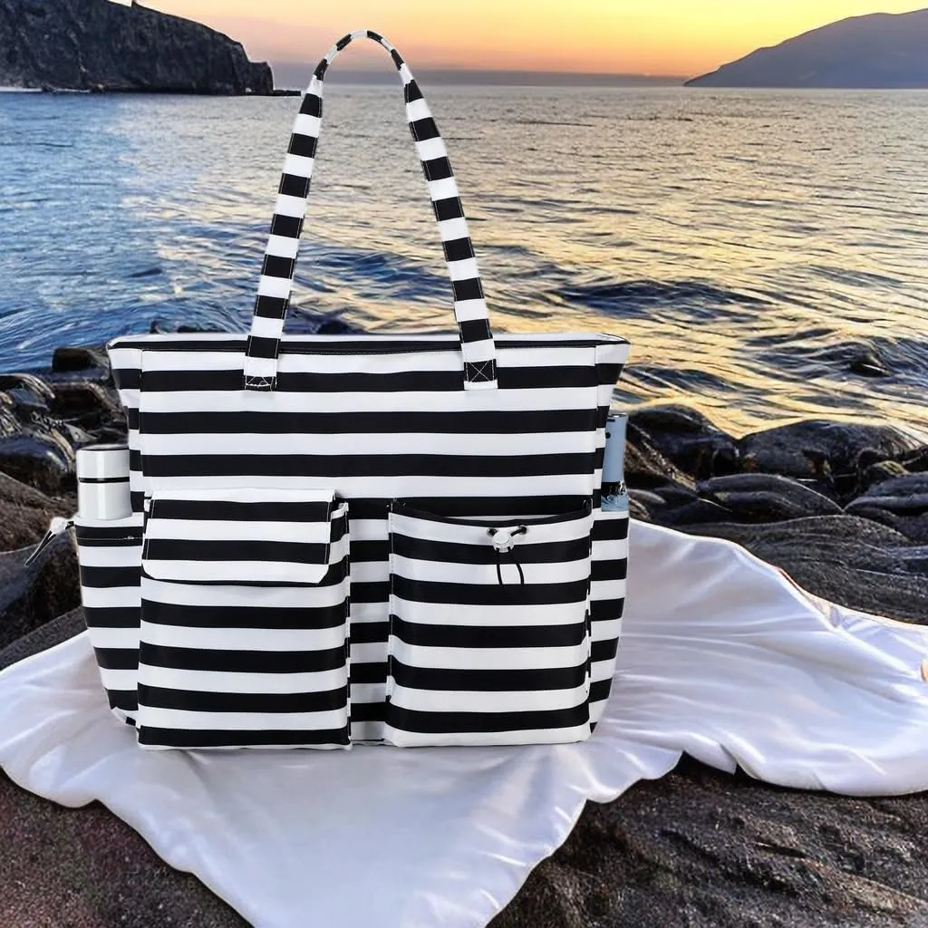CAMTOP Waterproof Beach Tote Bag for Women Girls with Zipper Foldable Sandproof Pool Swim Bag Travel Carry On Gym