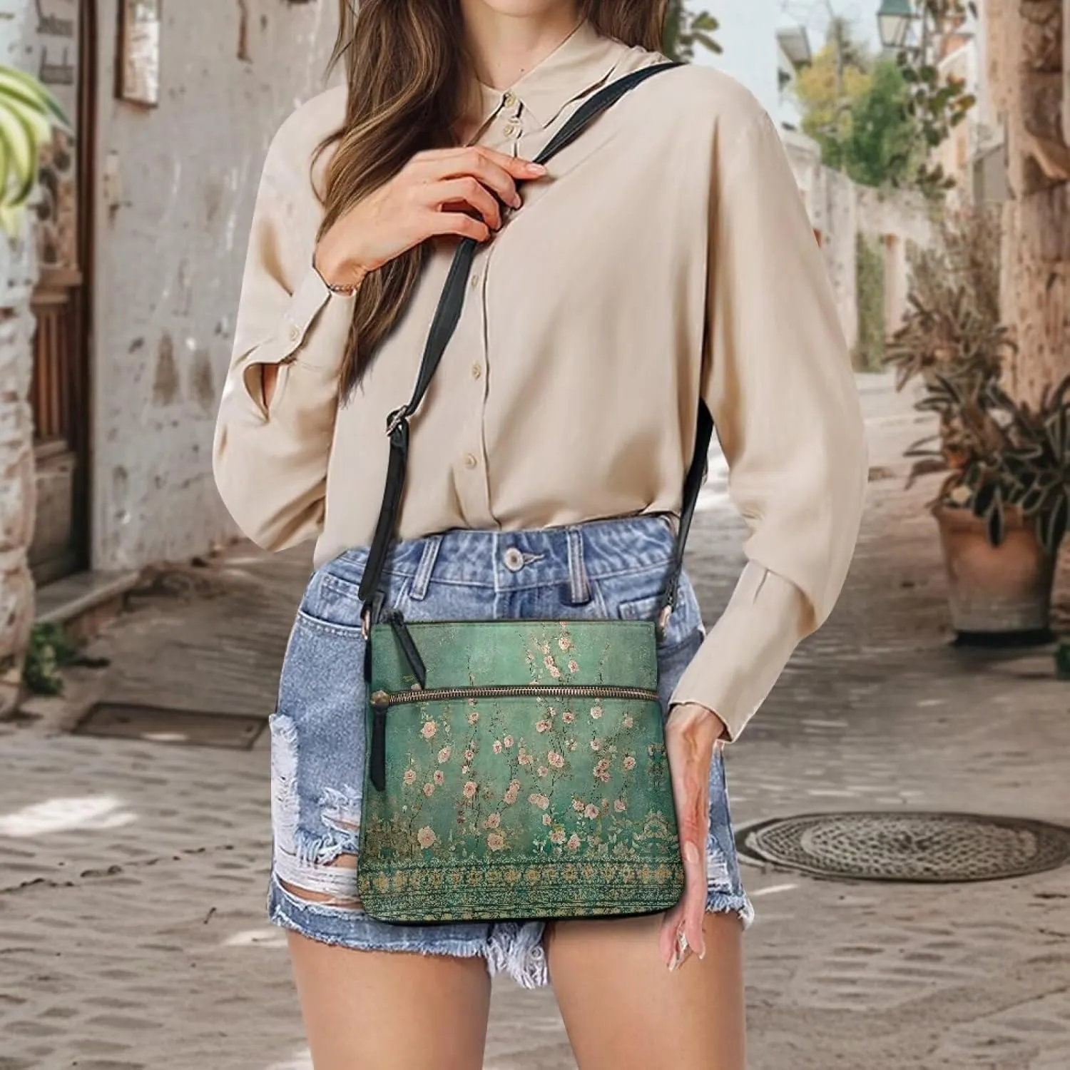 Casual Crossbody Bags for Women PU Shoulder Purse Bag Lightweight Messenger Bag with Zipper for Travel Shopping