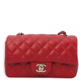 Classic Rectangle Mini Red Crossbody Bag in Caviar Leather, Palladium hardware