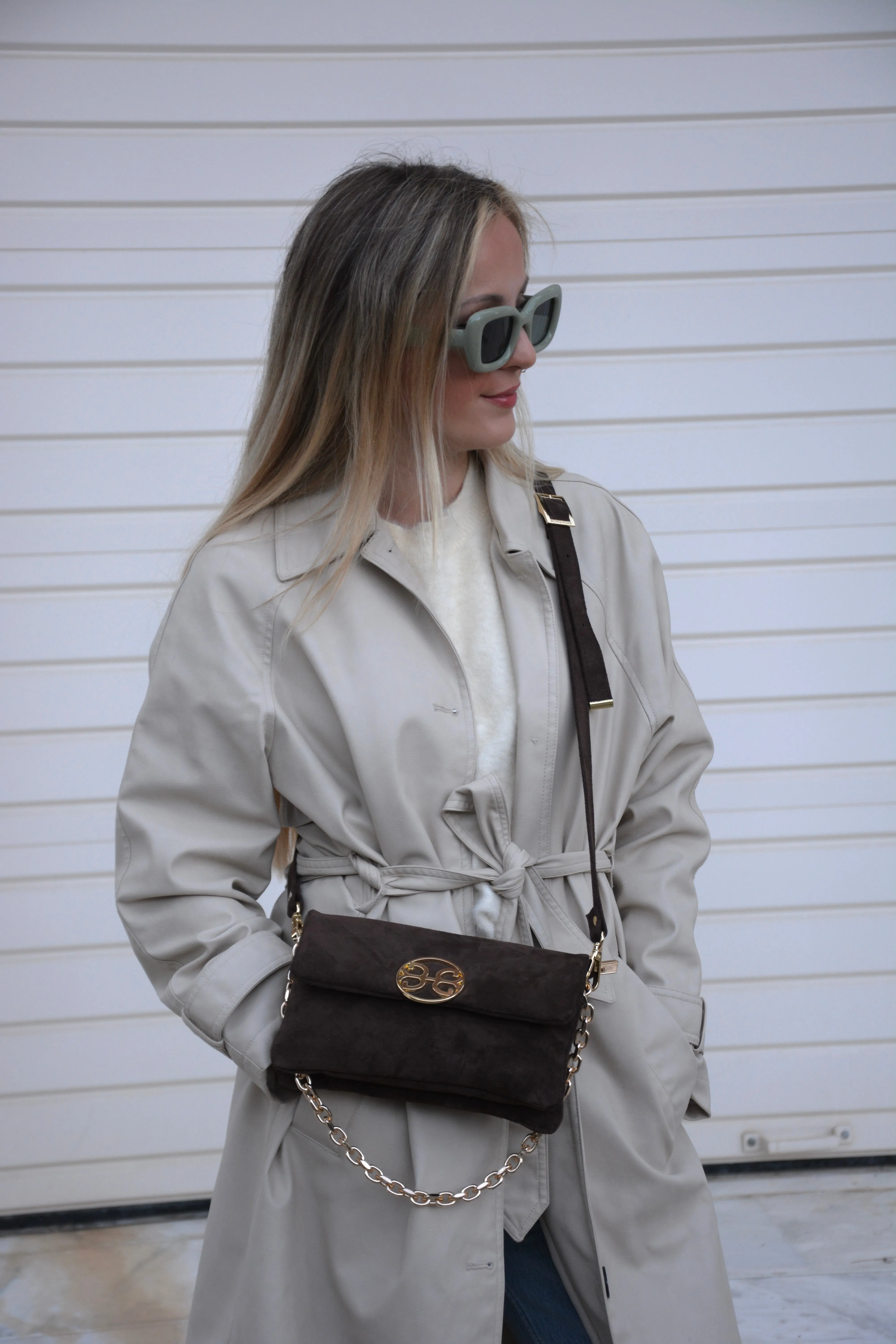 Clelia Mini Suede Leather Shoulder Bag - Chocolate