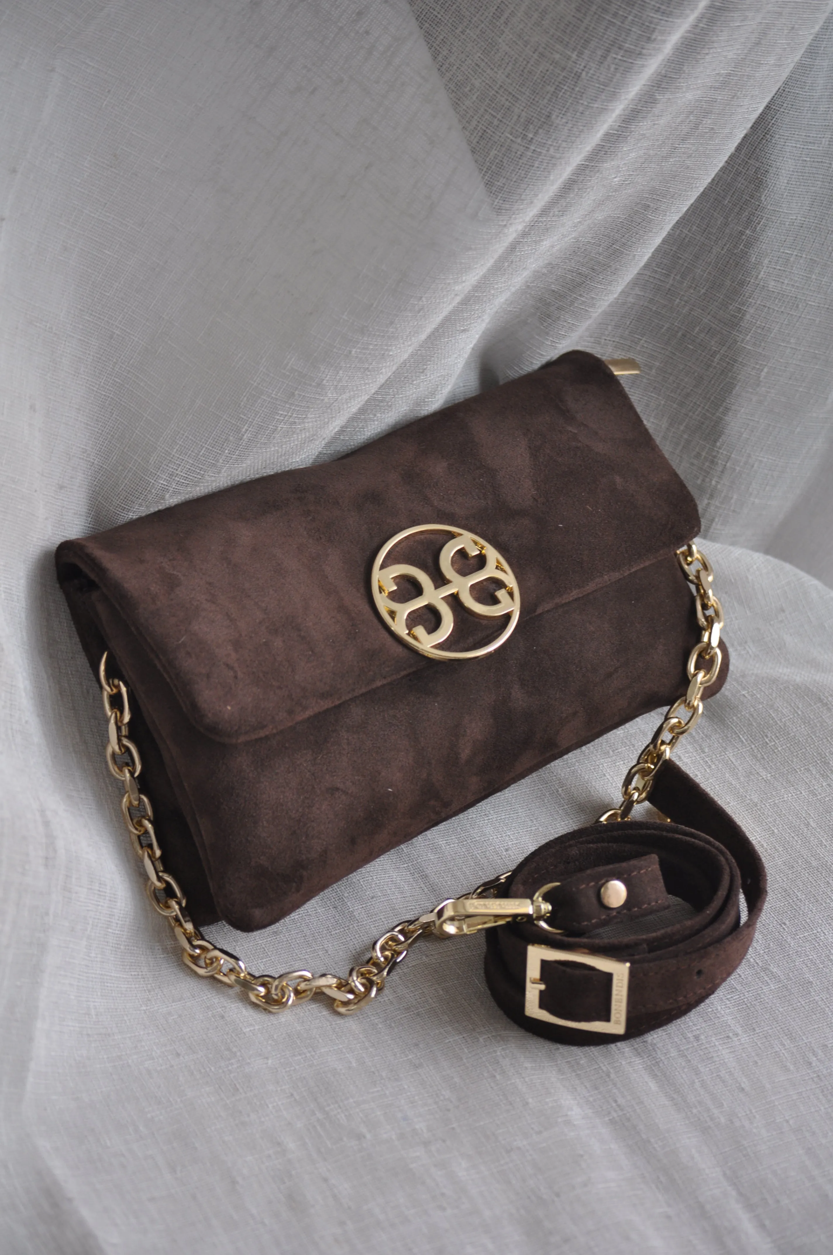 Clelia Mini Suede Leather Shoulder Bag - Chocolate