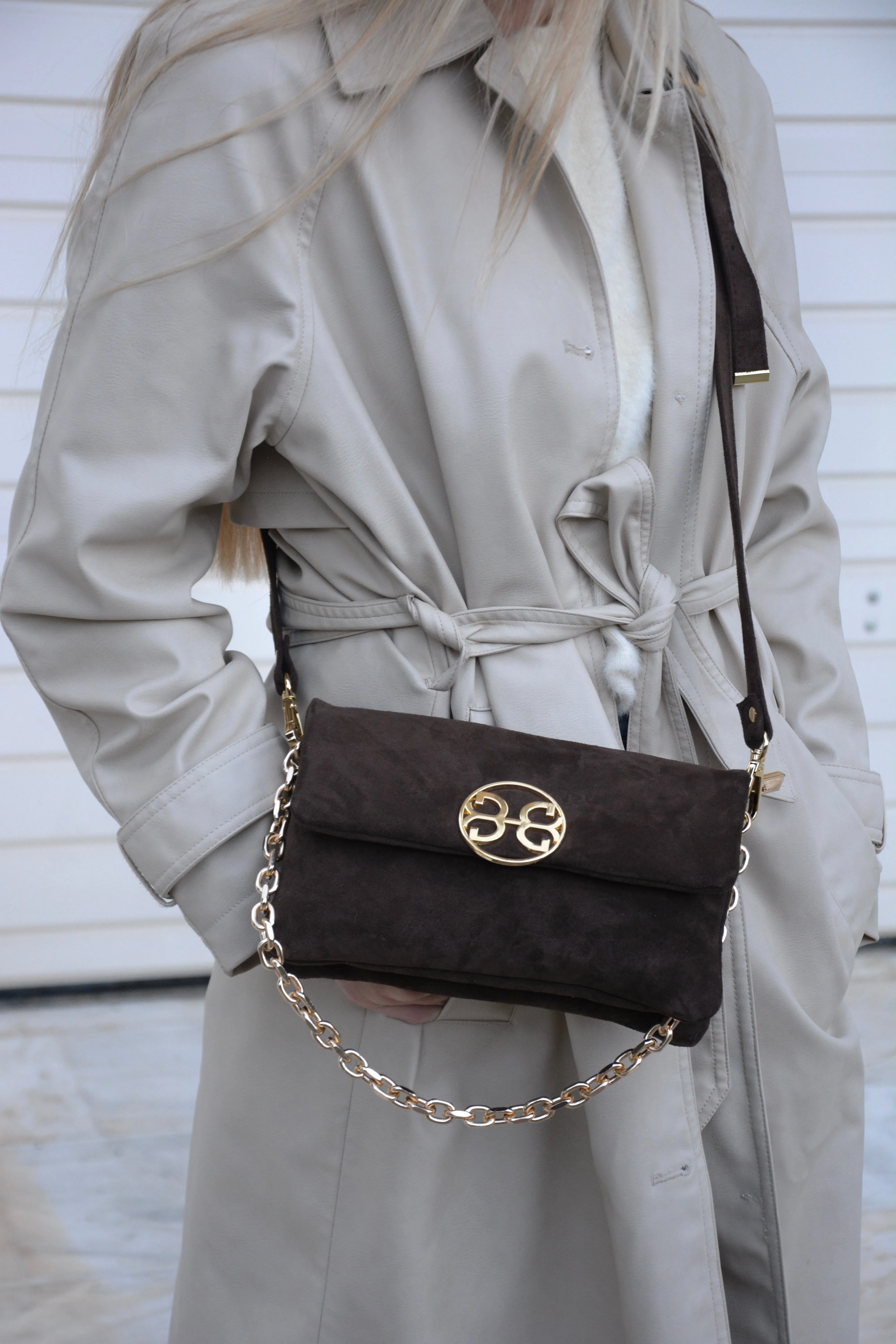 Clelia Mini Suede Leather Shoulder Bag - Chocolate