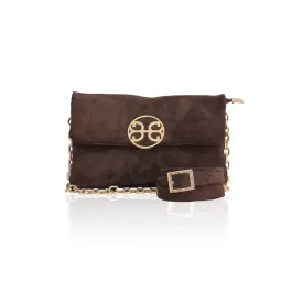 Clelia Mini Suede Leather Shoulder Bag - Chocolate