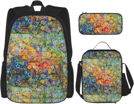 Colored painting print 3-Piece Casual Backpack Set (Backpack   Waist Bag   Small Pouch), Unisex Daypack