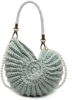 Conch Shell Knit Crochet Crossbody Shoulder Bag,Pearl Chain Handmade Woven Women Sling Bag,Elegant Delicate Compact Purse