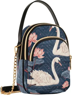 Crossbody Bag Phone Purse Pond Swans Lotus Flowers Mini Shoulder Bag for Women Quilted Cellphone Wallet Travel Pouch