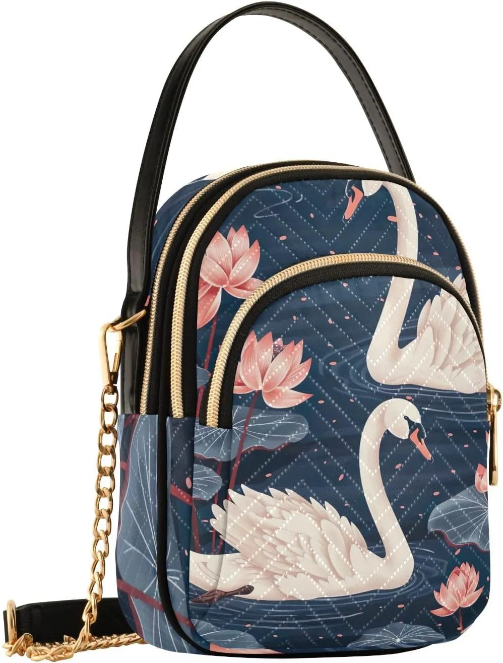 Crossbody Bag Phone Purse Pond Swans Lotus Flowers Mini Shoulder Bag for Women Quilted Cellphone Wallet Travel Pouch