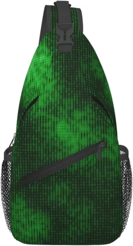 Crossbody Sling Bag for Men Women, Big Data Green Data Sling Backpack Shoulder Chest Bag, Anti Theft Travel Hiking Daypacks