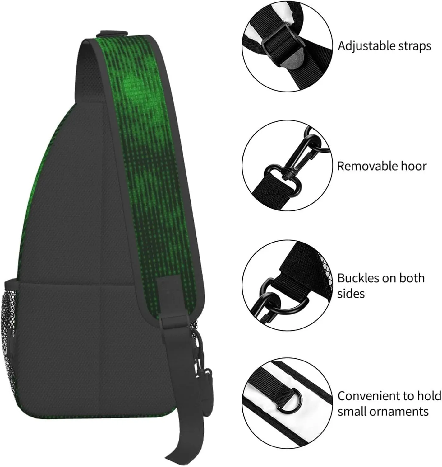 Crossbody Sling Bag for Men Women, Big Data Green Data Sling Backpack Shoulder Chest Bag, Anti Theft Travel Hiking Daypacks