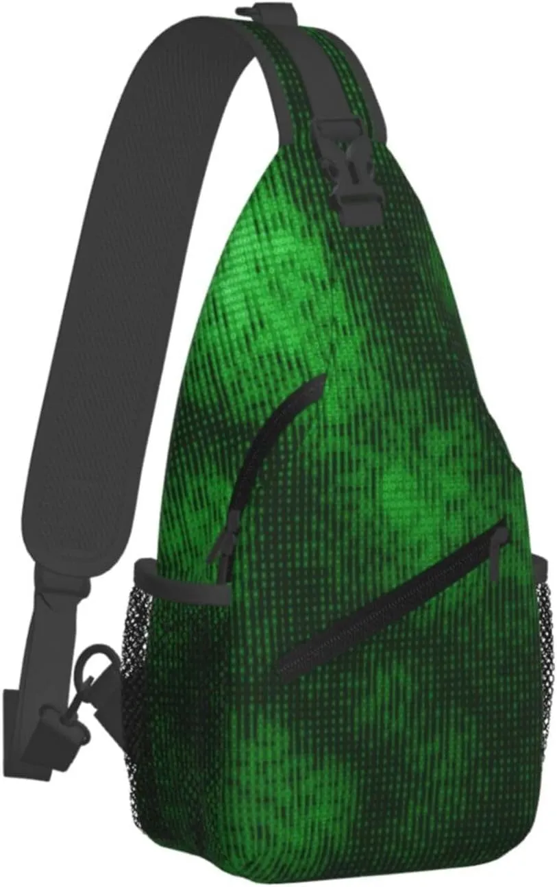 Crossbody Sling Bag for Men Women, Big Data Green Data Sling Backpack Shoulder Chest Bag, Anti Theft Travel Hiking Daypacks