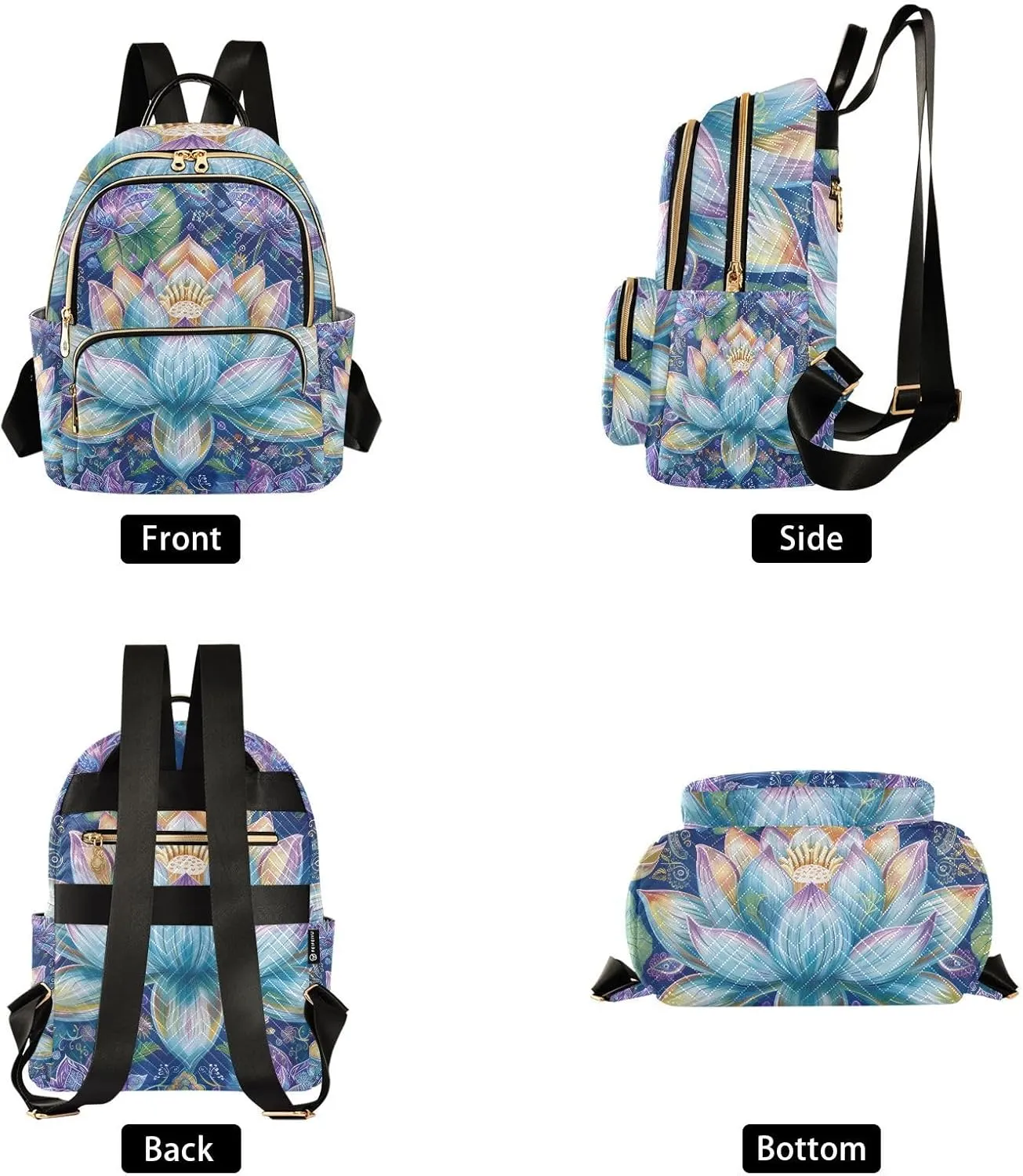 Delicate Lotus Pond Mini Backpack Purse for Women Fashion Quilted Backpack Small Travel Daypack, 8.5L