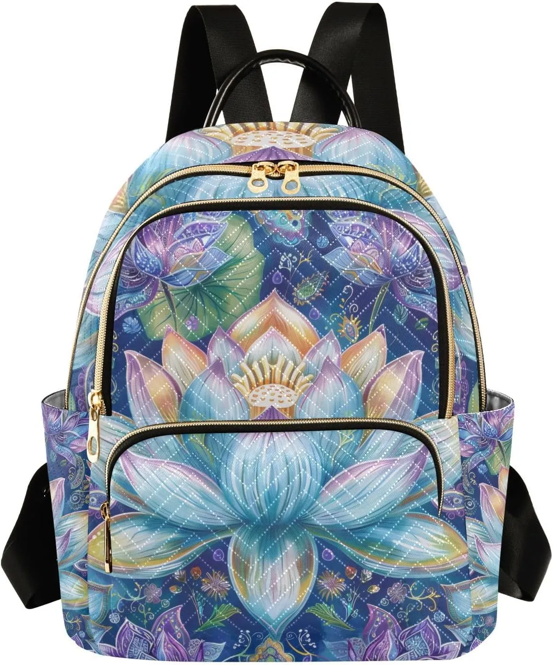 Delicate Lotus Pond Mini Backpack Purse for Women Fashion Quilted Backpack Small Travel Daypack, 8.5L