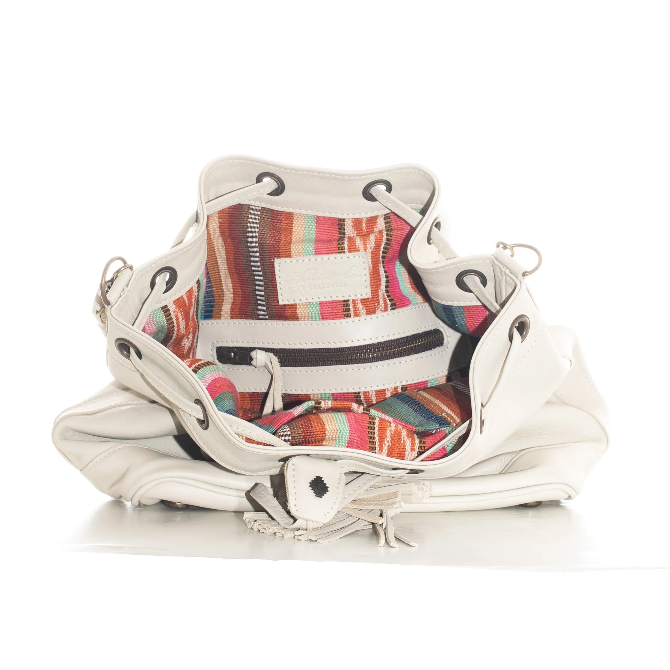 DRAWSTRING BUCKET BAG - FULL LEATHER - BONE