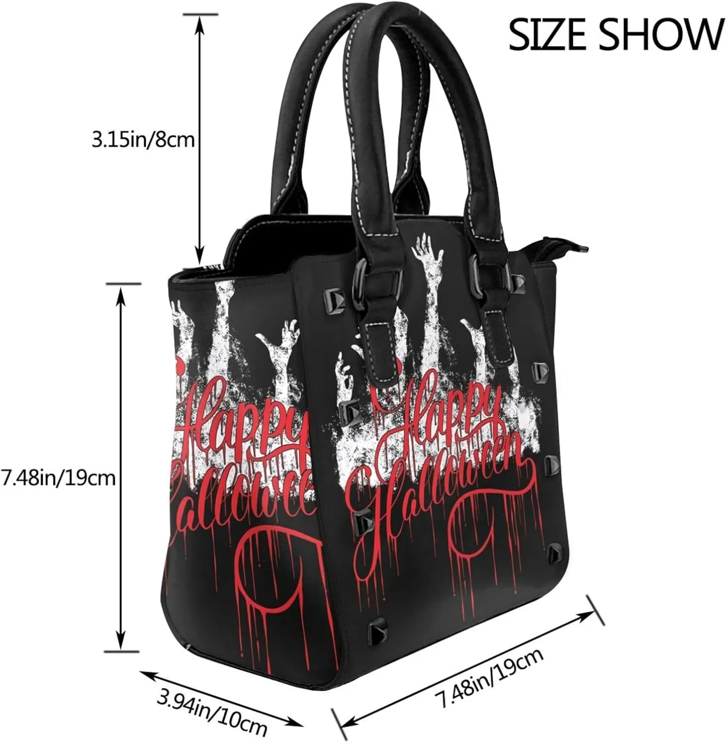 DWomen's Pu Leather Handbag Rivet Shoulder Bag Fashion Studded Top Handle Satchel Crossbody Tote Bag Punk Bag Purse