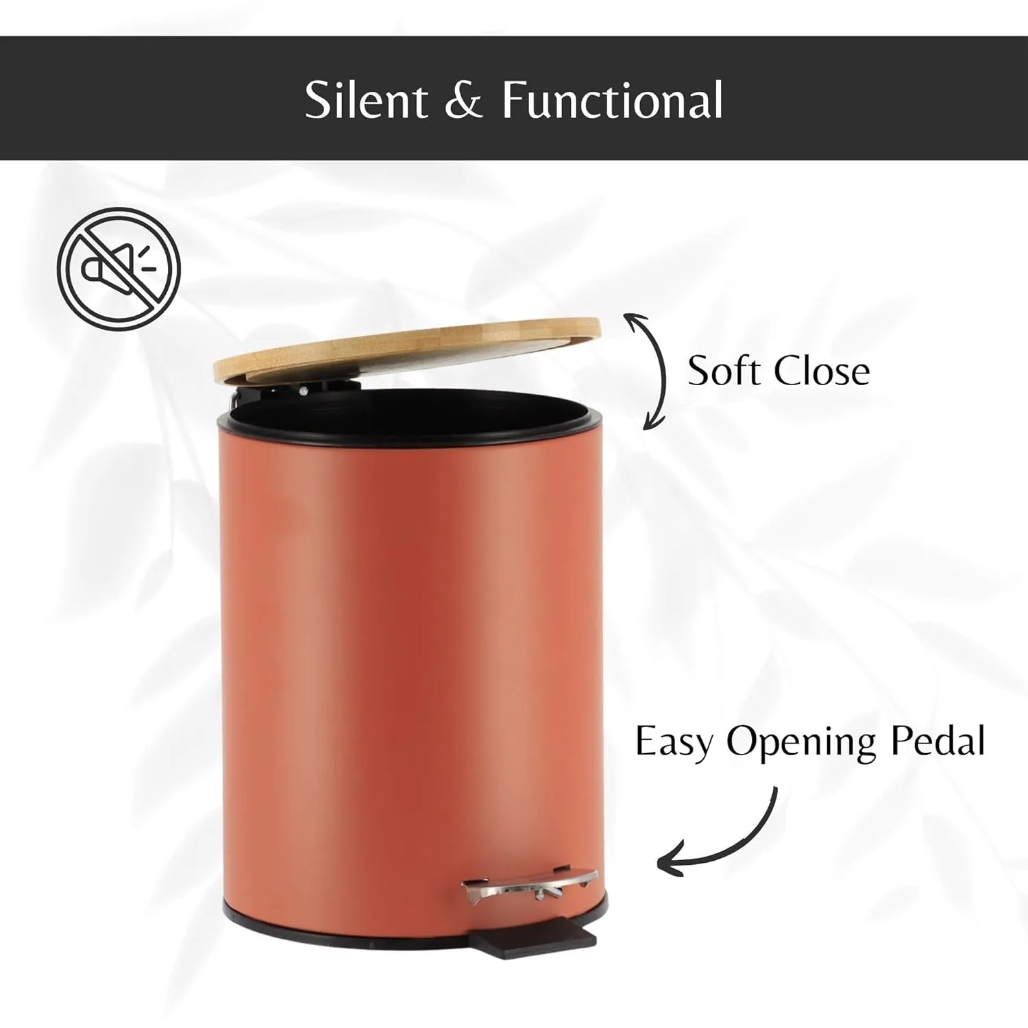 EVIDECO French Home Goods Terracotta Step Trash Can with Bamboo Lid and Foot Pedal, 2.5 Liter (0.6 Gallon) Capacity, Soft-Close, Removable Inner Bucket, Small Garbage for Bathroom, Kitchen or Office