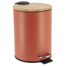 EVIDECO French Home Goods Terracotta Step Trash Can with Bamboo Lid and Foot Pedal, 2.5 Liter (0.6 Gallon) Capacity, Soft-Close, Removable Inner Bucket, Small Garbage for Bathroom, Kitchen or Office