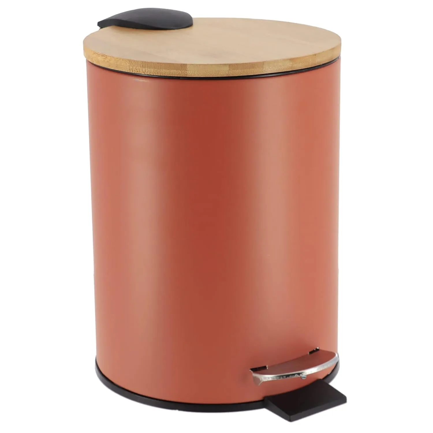EVIDECO French Home Goods Terracotta Step Trash Can with Bamboo Lid and Foot Pedal, 2.5 Liter (0.6 Gallon) Capacity, Soft-Close, Removable Inner Bucket, Small Garbage for Bathroom, Kitchen or Office