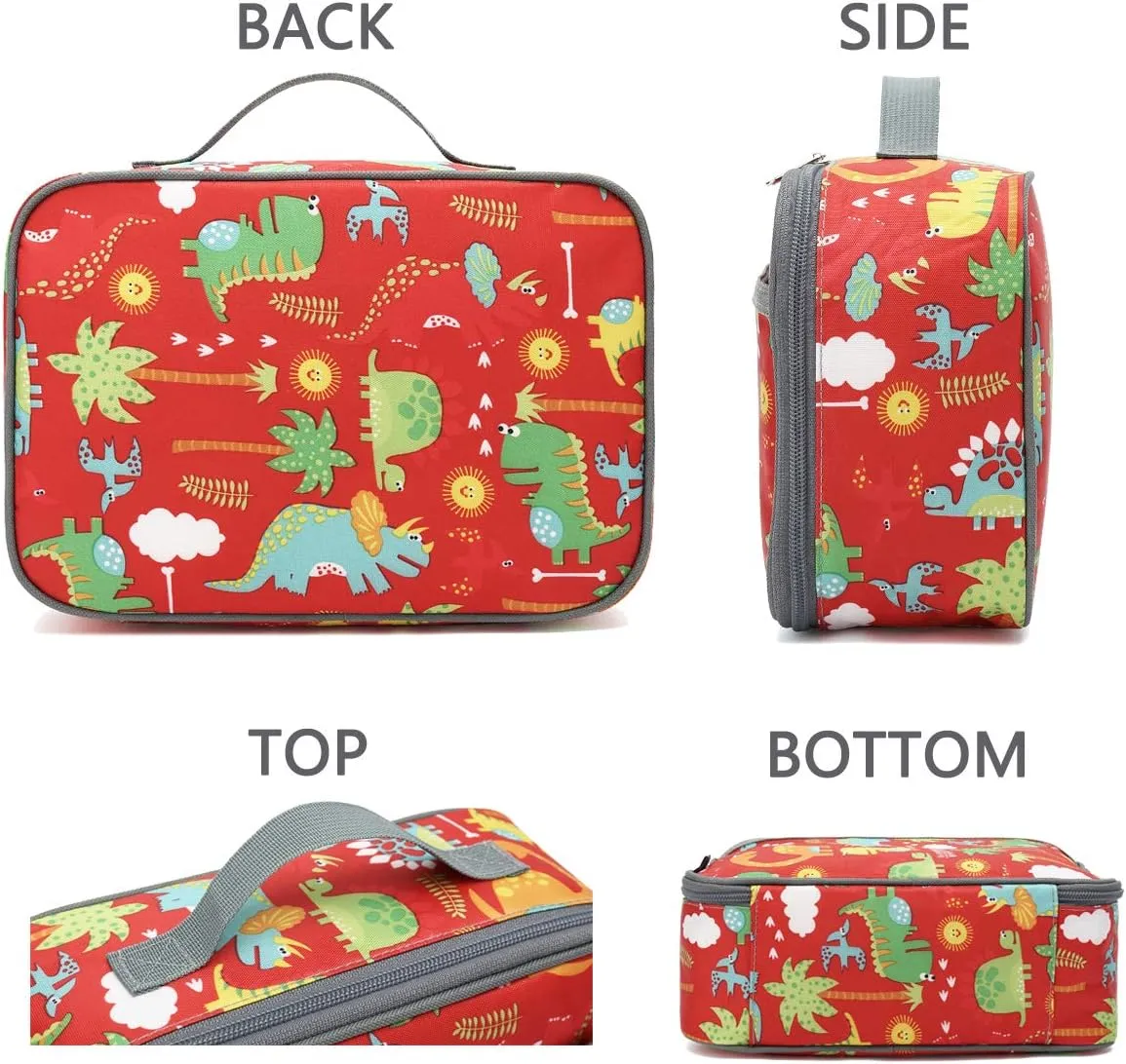 FlowFly Kids Lunch box Insulated Soft Bag Mini Cooler Back to School Thermal Meal Tote Kit for Girls, Boys,Dinosaur&Coconut