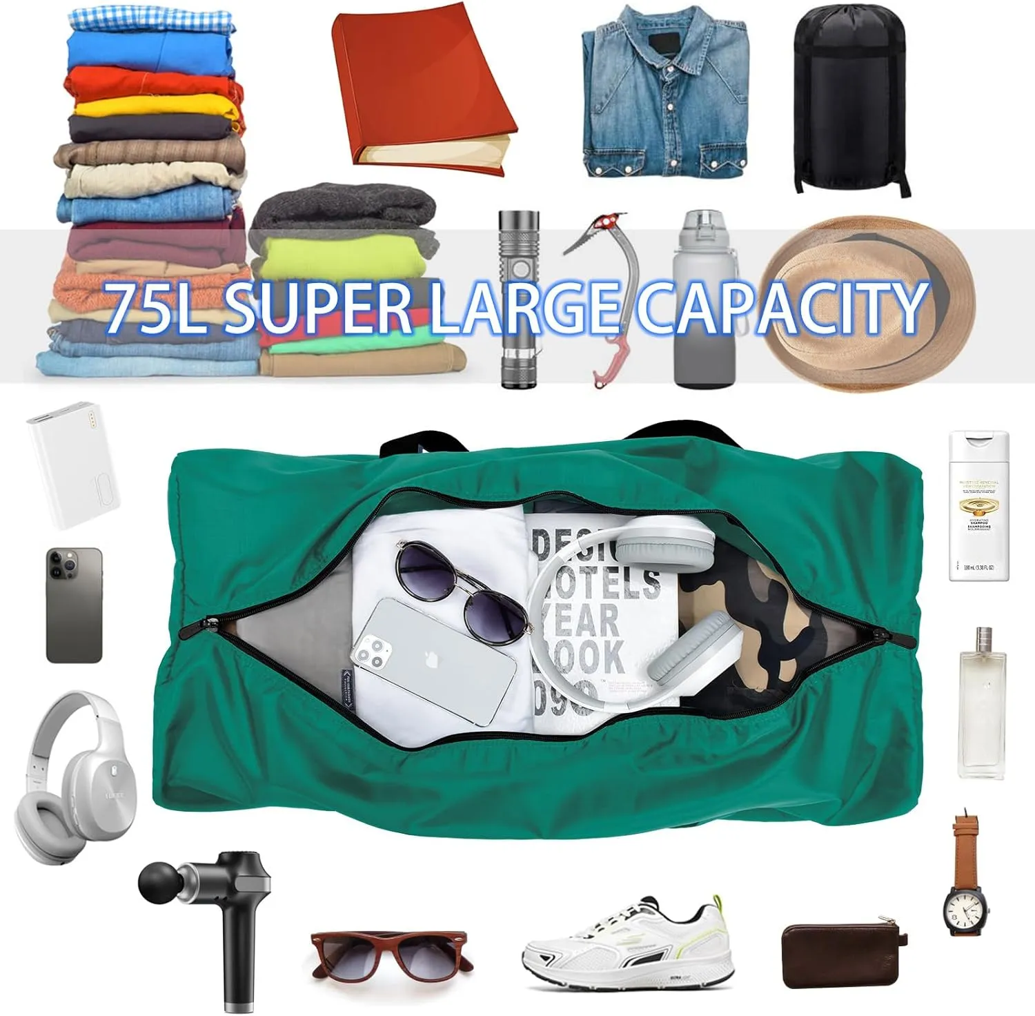 Foldable Duffel Bag 30" / 75L Lightweight with Water Rresistant for Travel-Green