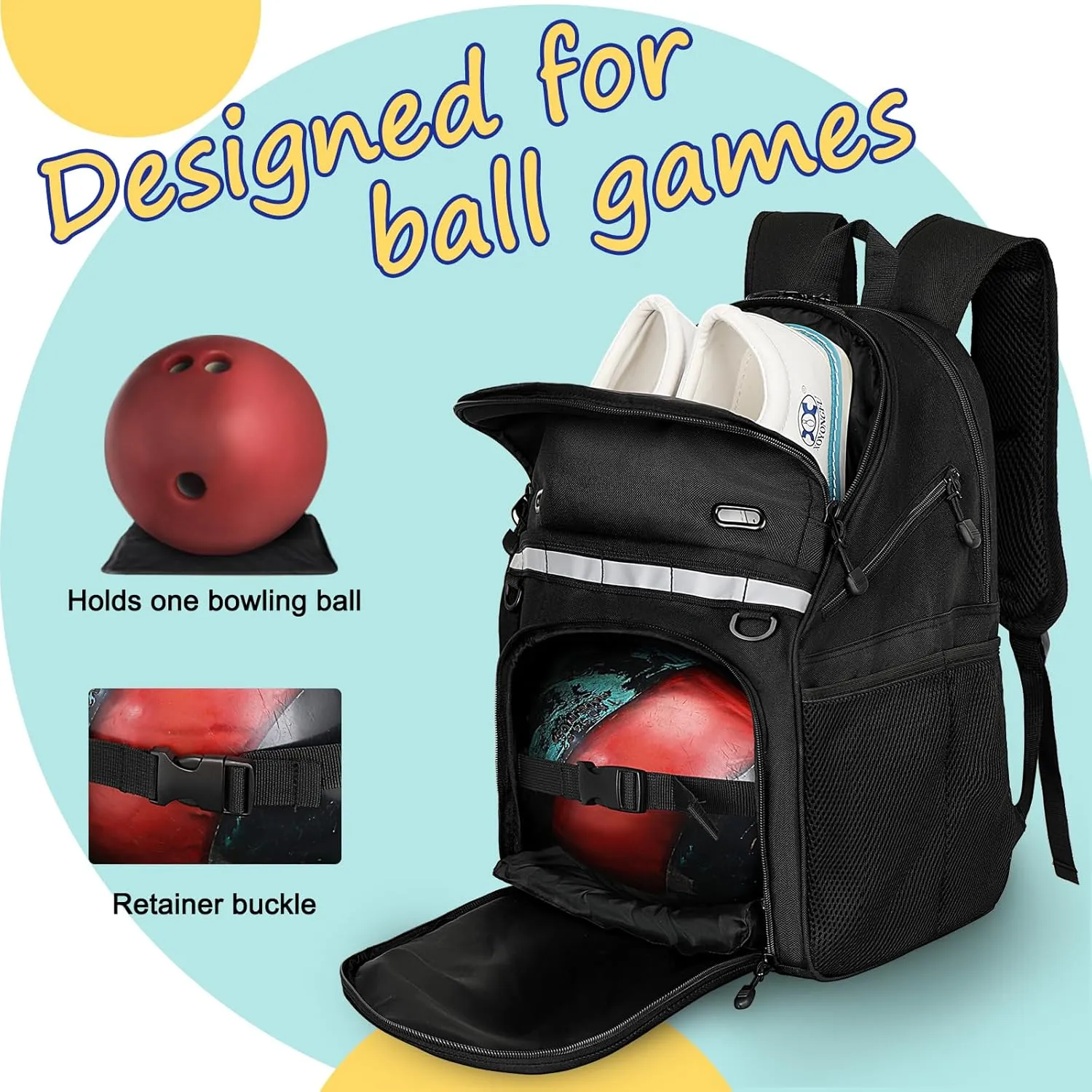 Goloni Bowling Backpack,Single Ball Bowling Bag with Shoe Compartment Up to Size 16,Bowling Bag with Padded Ball Holder