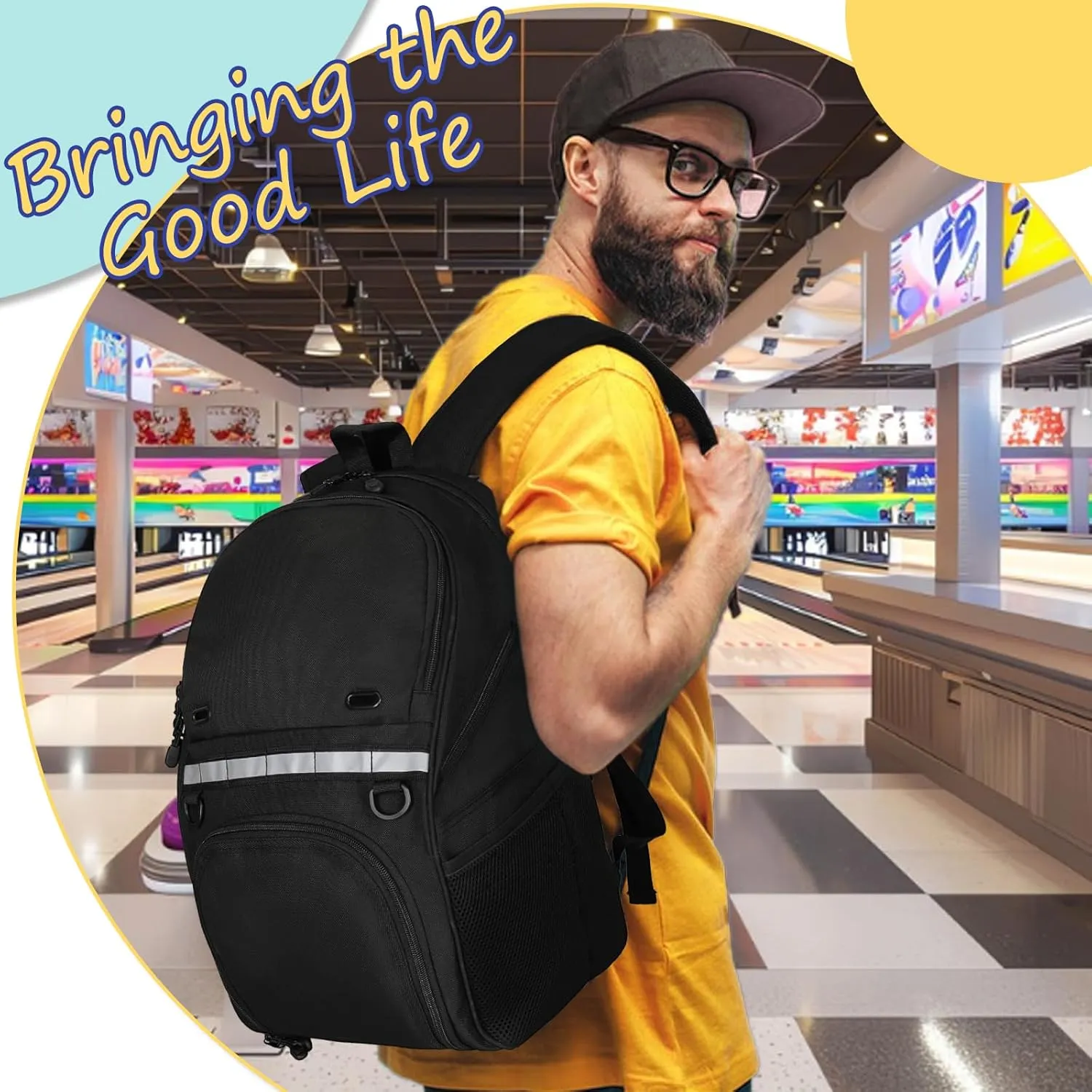 Goloni Bowling Backpack,Single Ball Bowling Bag with Shoe Compartment Up to Size 16,Bowling Bag with Padded Ball Holder