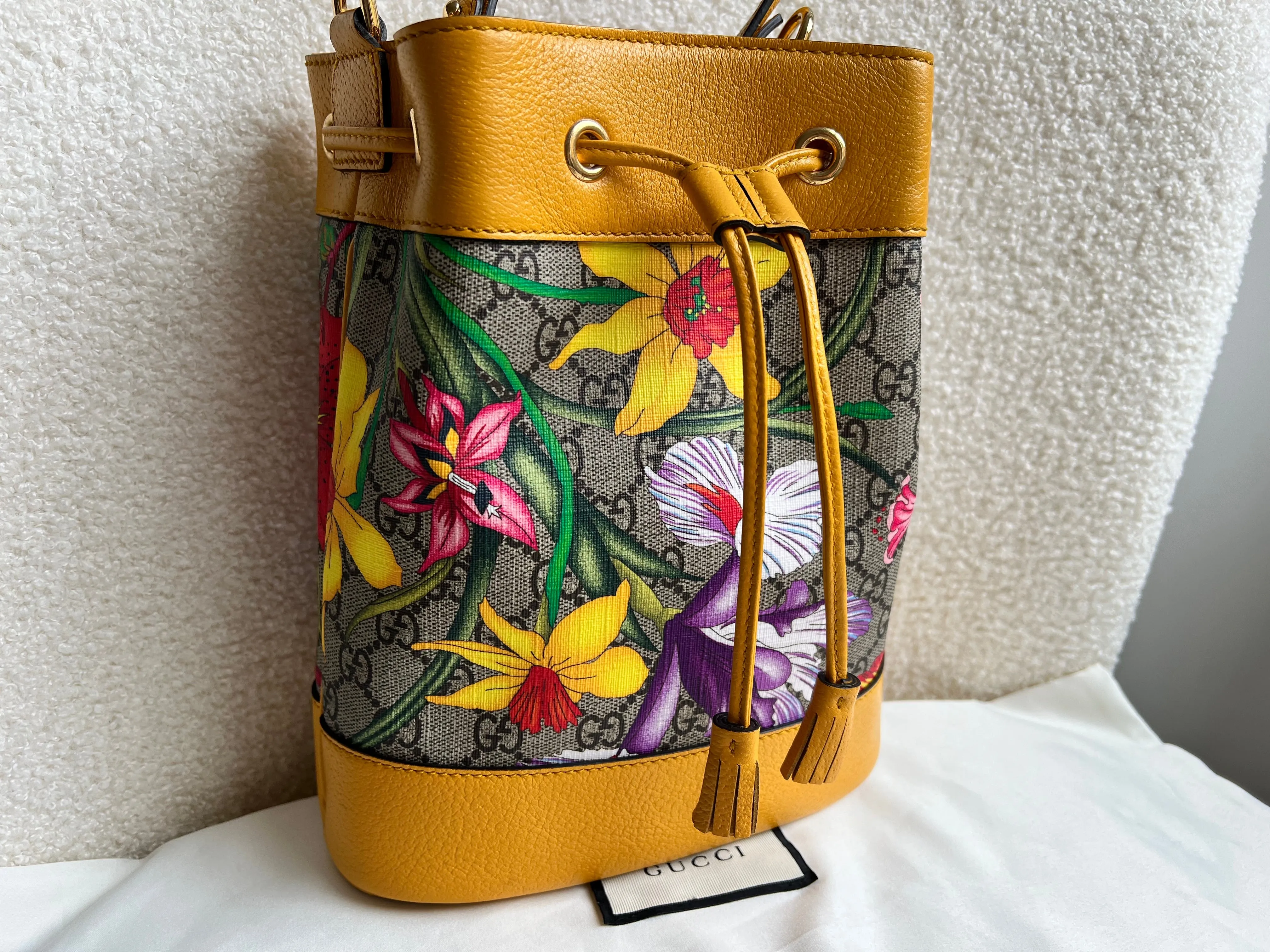 Gucci Yellow Flora Supreme Bucket Bag (RRP £1,280)