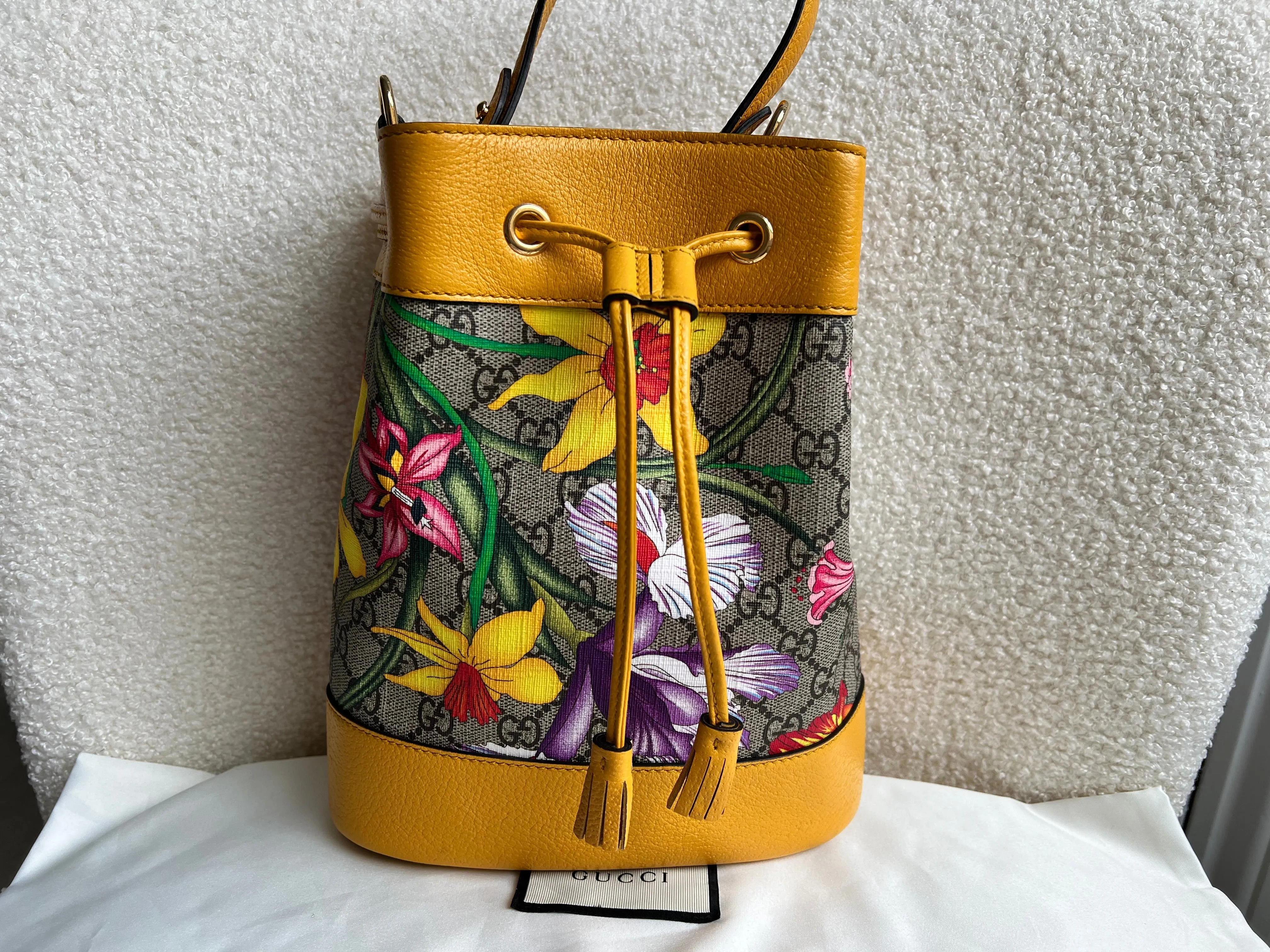 Gucci Yellow Flora Supreme Bucket Bag (RRP £1,280)