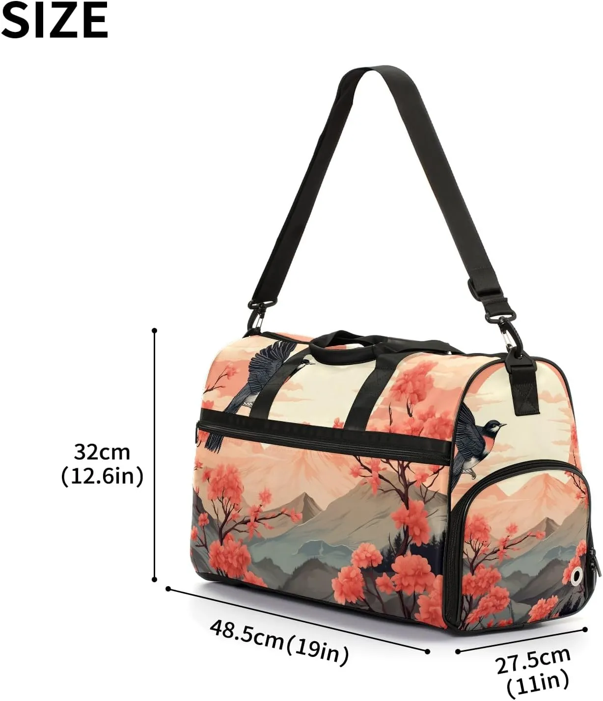 Gym Bag for Women, Carry on Weekender Overnight Bag, Travel Duffel Bags, Personal Item Travel Bag Tote Bag Workout Dance Bag, Chinese Painting Bird - 27