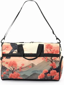 Gym Bag for Women, Carry on Weekender Overnight Bag, Travel Duffel Bags, Personal Item Travel Bag Tote Bag Workout Dance Bag, Chinese Painting Bird - 27