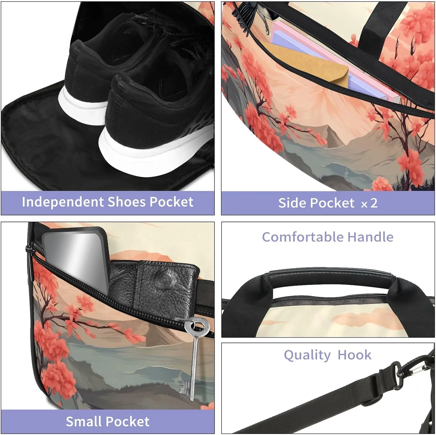 Gym Bag for Women, Carry on Weekender Overnight Bag, Travel Duffel Bags, Personal Item Travel Bag Tote Bag Workout Dance Bag, Chinese Painting Bird - 27