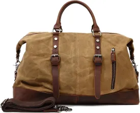 Gym Bags Canvas Travel Bags Men Travel Handbag Large Capacity Vintage Style Leather Travel Duffel Bag (Color : Black) (Brown)